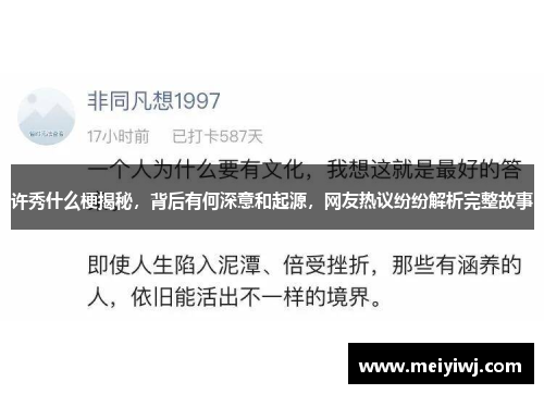许秀什么梗揭秘，背后有何深意和起源，网友热议纷纷解析完整故事